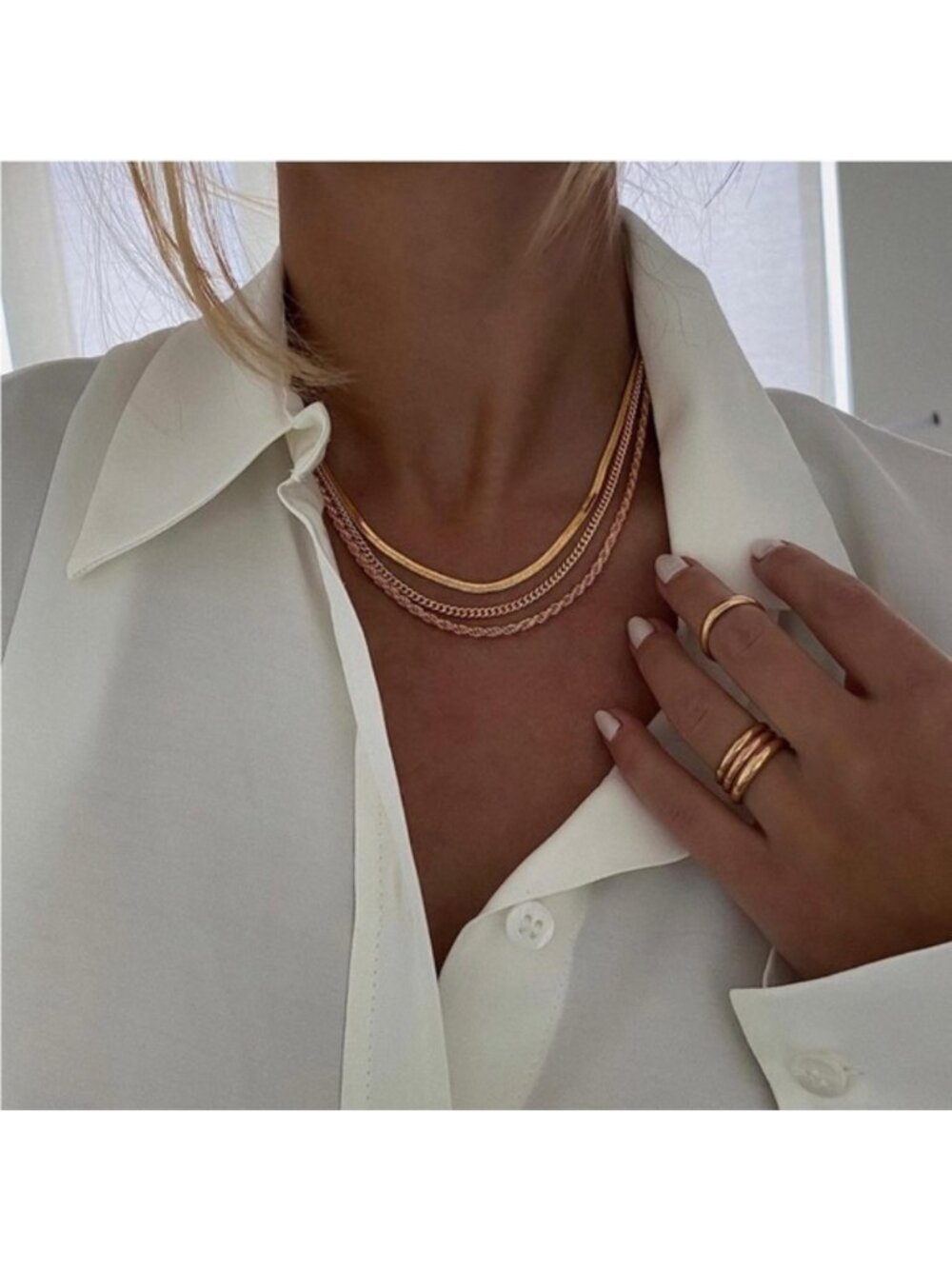 GOLD 14k Gold Plated 3pc Heartbroken Snake Cuban Necklace Set - Picture 1 of 4